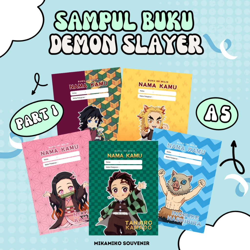 SAMPUL BUKU CUSTOM A5 DEMON SLAYER KNY SERIES PART 1 Buku Ukuran A5 Bisa Custom Nama