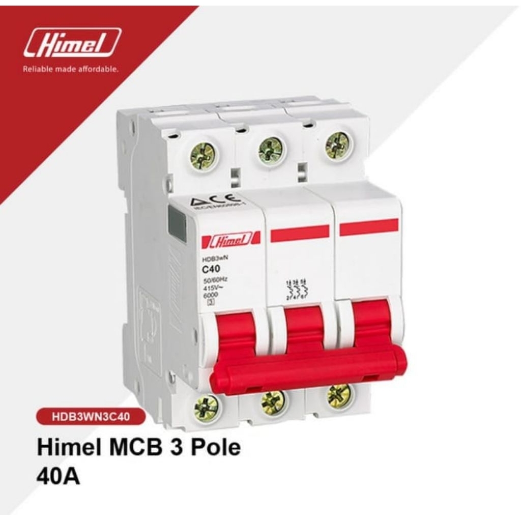 MCB HIMEL Miniature Circuit Breaker 3 PASE 6A - 63A Proteksi Listrik