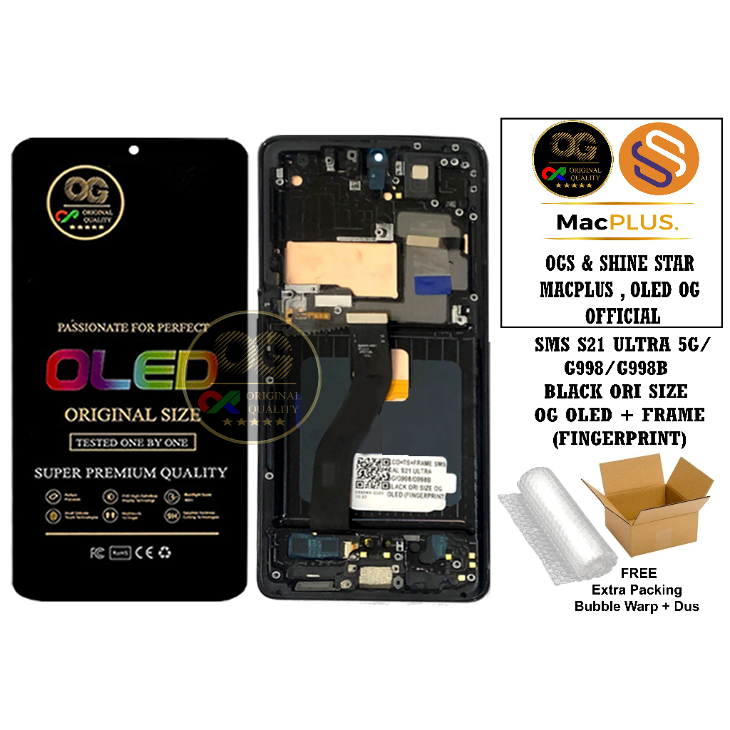 LCD TOUCHSCREEN + FRAME SMS S21 ULTRA 5G / G998 / G998B BLACK ORI SIZE OG OLED (FINGERPRINT)