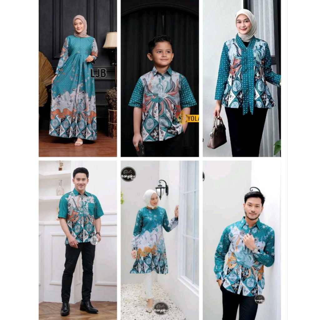 Batik Couple Keluarga Terbaru Motif Ayam Hijau Size M L XL XXL - Atasan Batik Couple - Sarimbit Bati