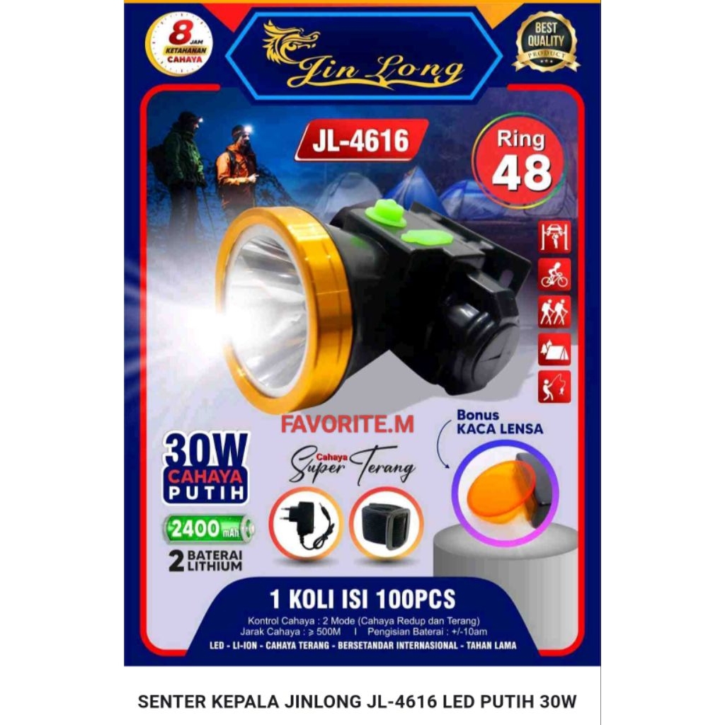 [NEW]Senter kepala jinlong jl-4616 led putih 30w/Senter kepala  30w/Senter mancing ikan/Senter naik 