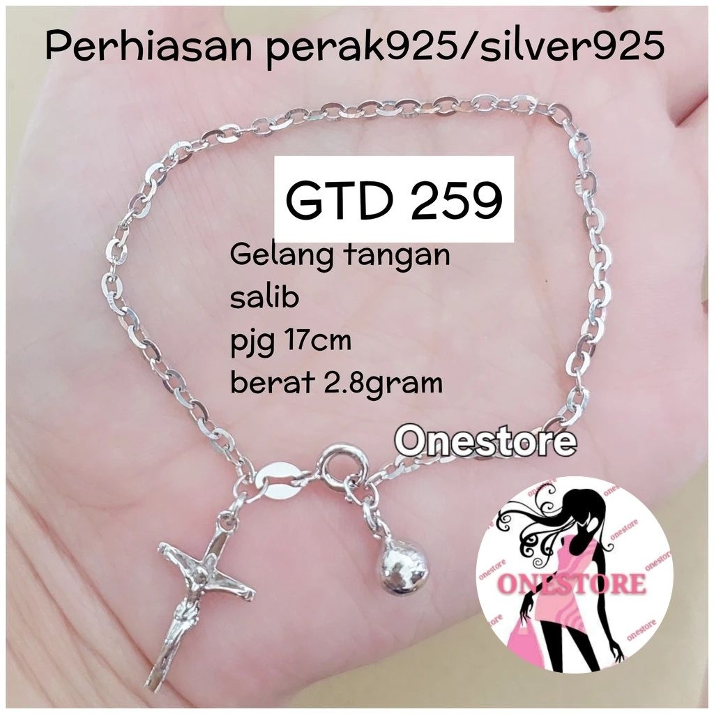 GELANG TANGAN GANTUNG SALIB ROSARIO PERAK 925 LAPIS MAS PUTIH GTD 259 GTD 260