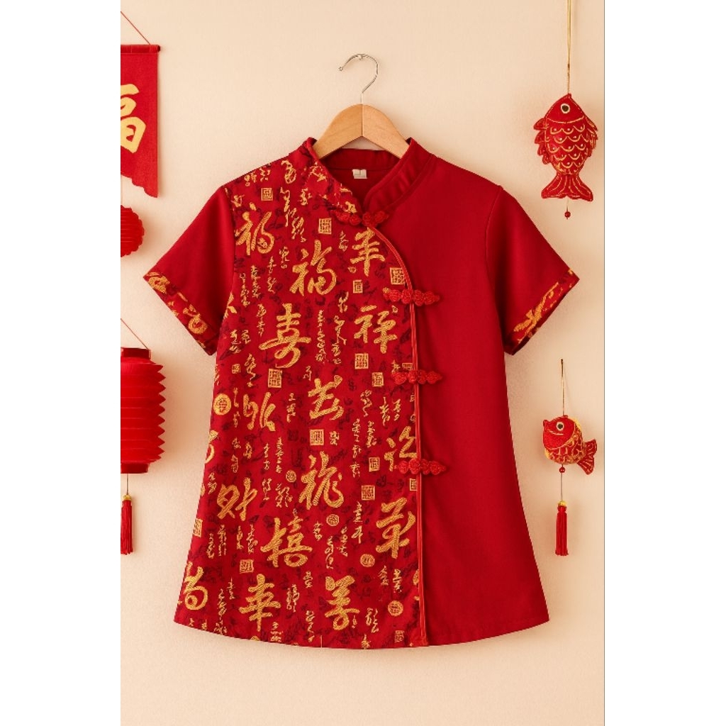 Atasan/ Blouse wanita kerah shanghai Cheongsam Imlek