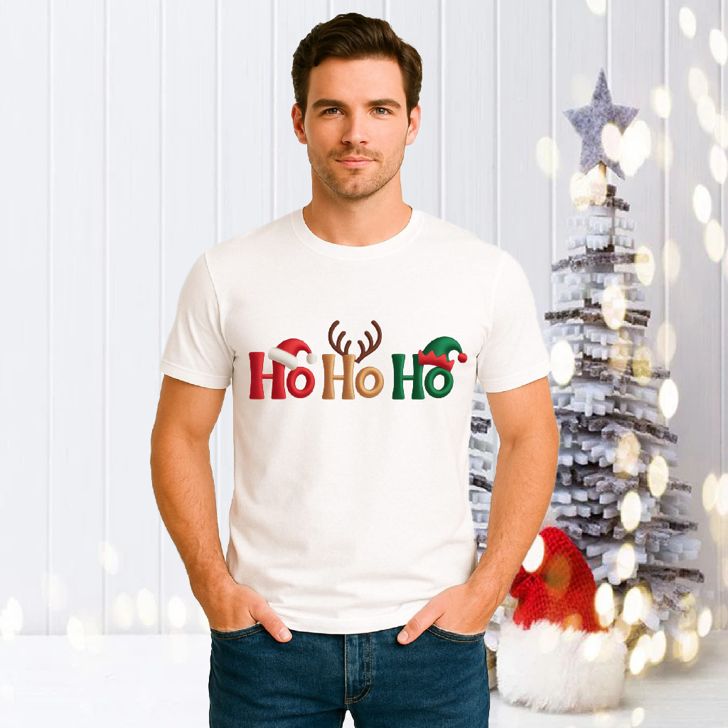 Baju Dewasa Hohoho Xmas Merry Christmas Pohon Natal Rusa Topi Natal Deer Snowball Boneka Salju Feliz