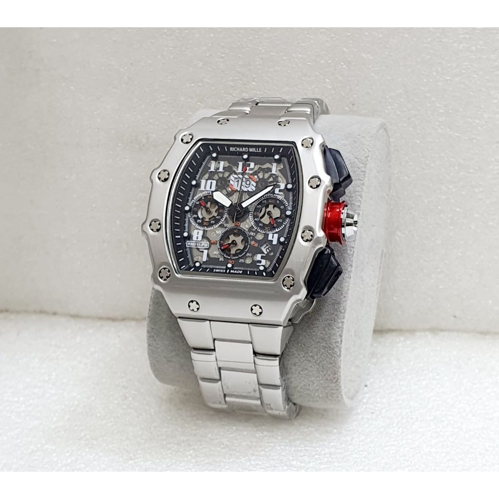 Jam Tangan Pria Richard Mille Original Analog Chrono Aktif Rantai stainless steel Water resistance