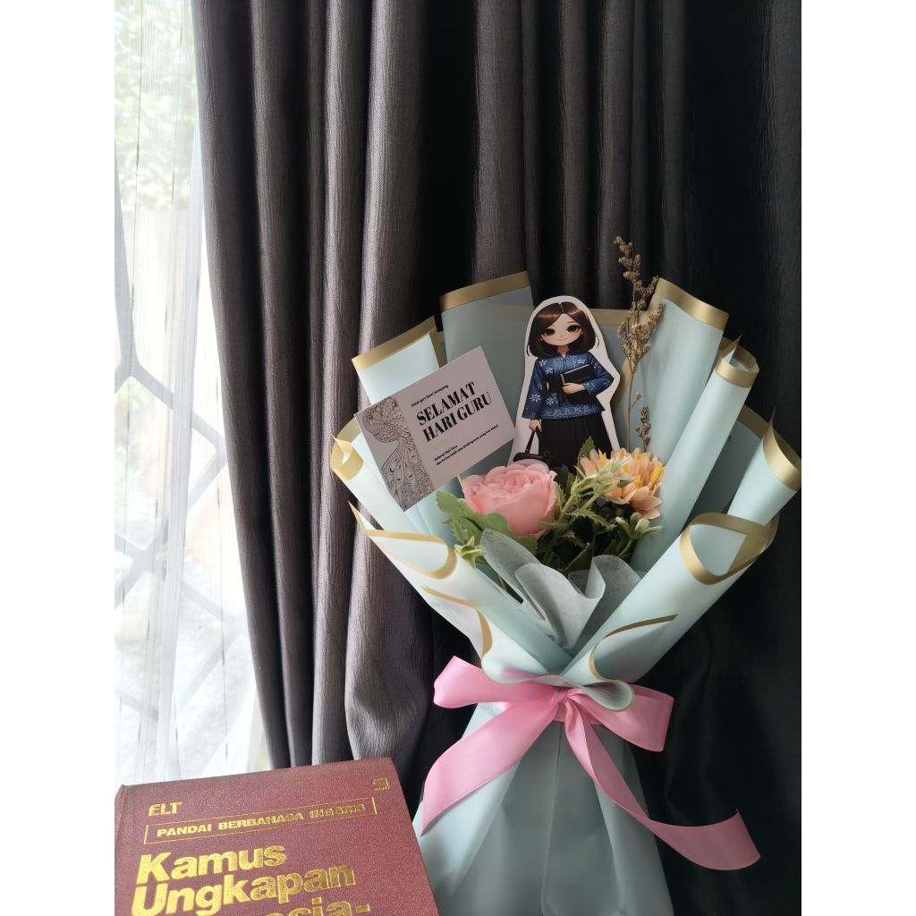 Buket hari guru nasional, buket hadiah untuk guru, buket mini topper guru