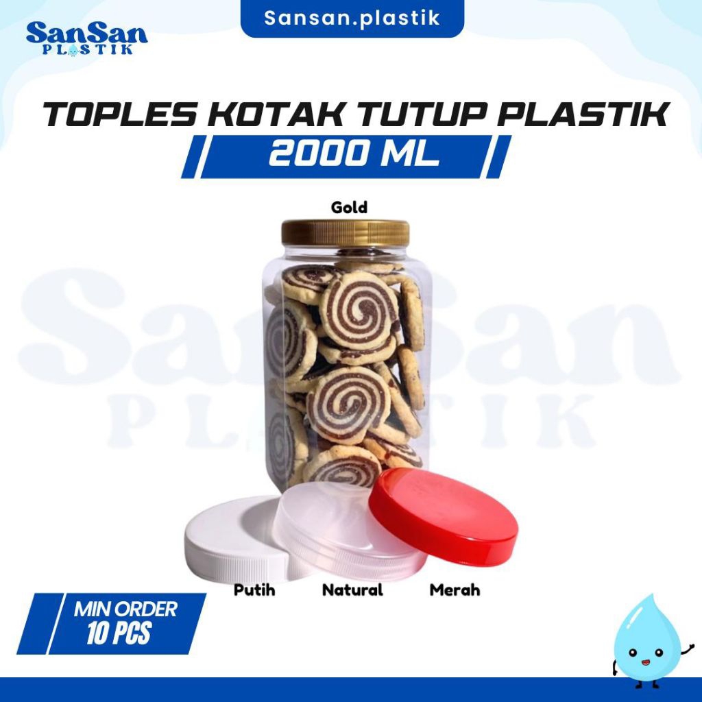 Toples Plastik 2000ml / Toples Kotak 2000 ml / Toples Kotak Tutup Plastik