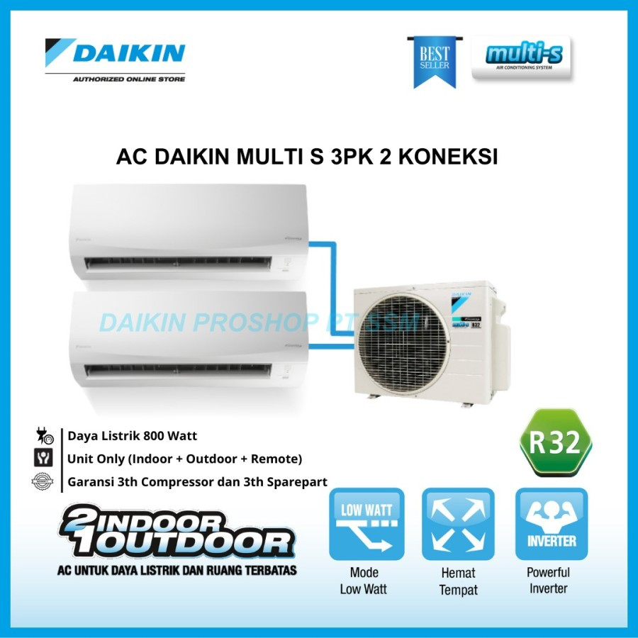 AC Daikin Multi S 2 Koneksi Outdoor 3 PK Type MKC70 (Indoor 2PK+1PK)