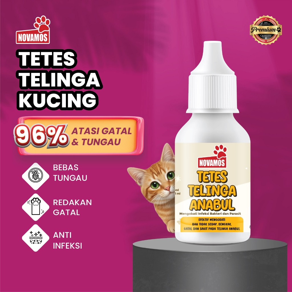 NOVAMOS Obat Tetes Telinga Kucing All-in-One Obat Kutu Telinga Pembersih Telinga Kucing dan Obat Tel