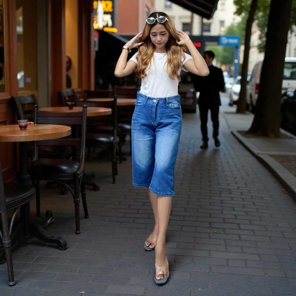 Celana Jeans Wanita Pendek Short Baggy Denim Whisker Korean Style Terbaru