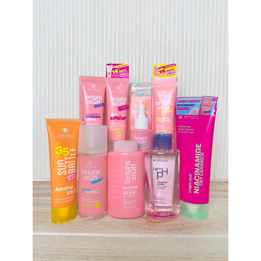 EMINA 1 Paket Bright stuff Lengkap 9 produk Wajah Glowing, COD, BPOM, Gratis Gift Cantik
