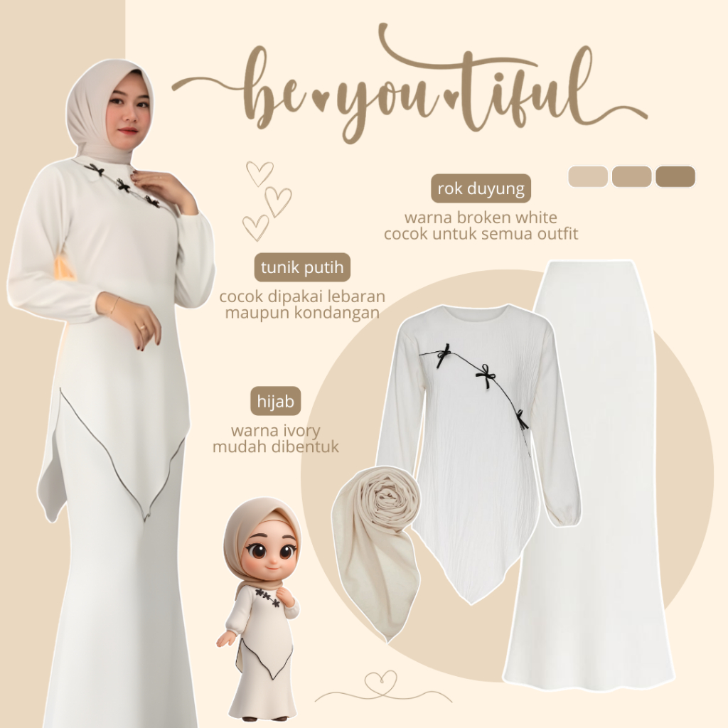 Outfit Lebaran Kekinian | OOTD Setelan Remaja Look | Stlylish | Tunik + Rok Duyung + Hijab - BU202N