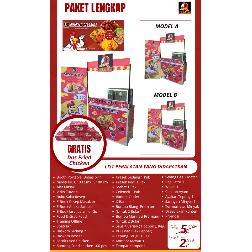 Paket Usaha Super Lengkap Fried chicken Kemitraan Chicken Warior Pemula Murah/Kekinian/Promo