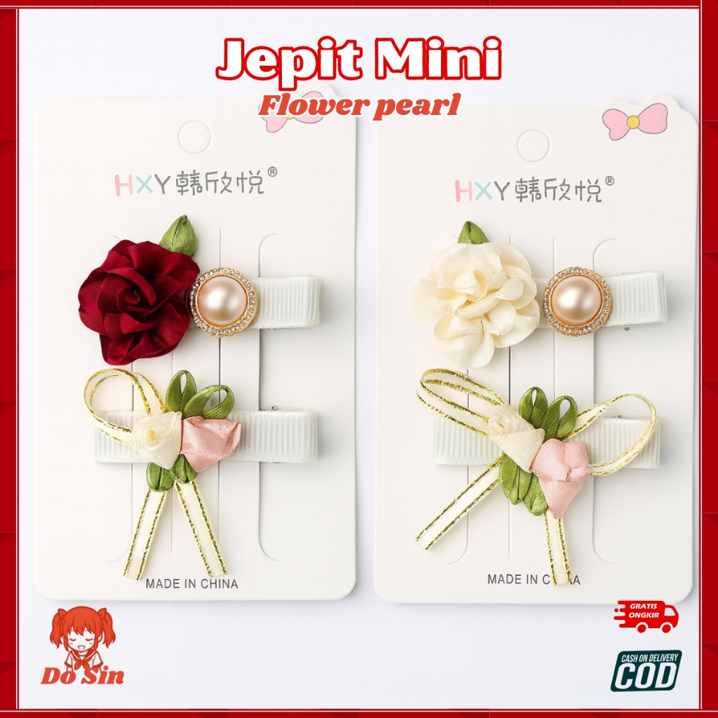 [DS] - Jepit Rambut Pita Bunga 2in1 / Aksesoris Jepit Rambut / Jepit Rambut Korea Bunga
