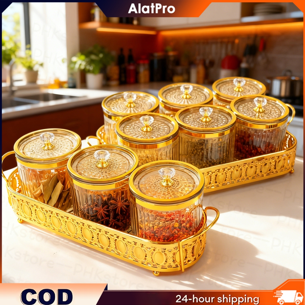 Set Toples Plastik Segel Emas Mewah/Set Toples Lebaran/Baki Gratis/Nampan toples Idul Fitri