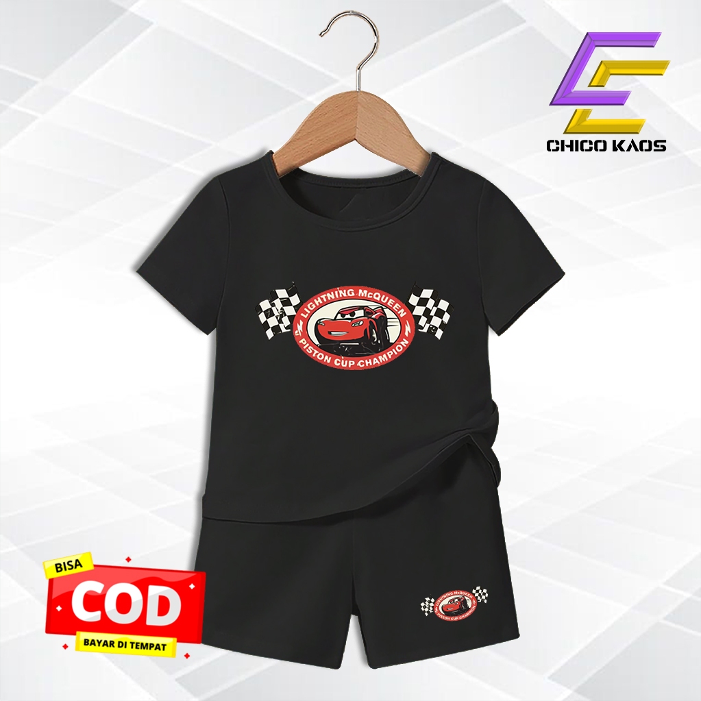 Baju Setelan Mcqueen Anak Laki Laki - Kaos Distro Karakter Mcqueen  Keren