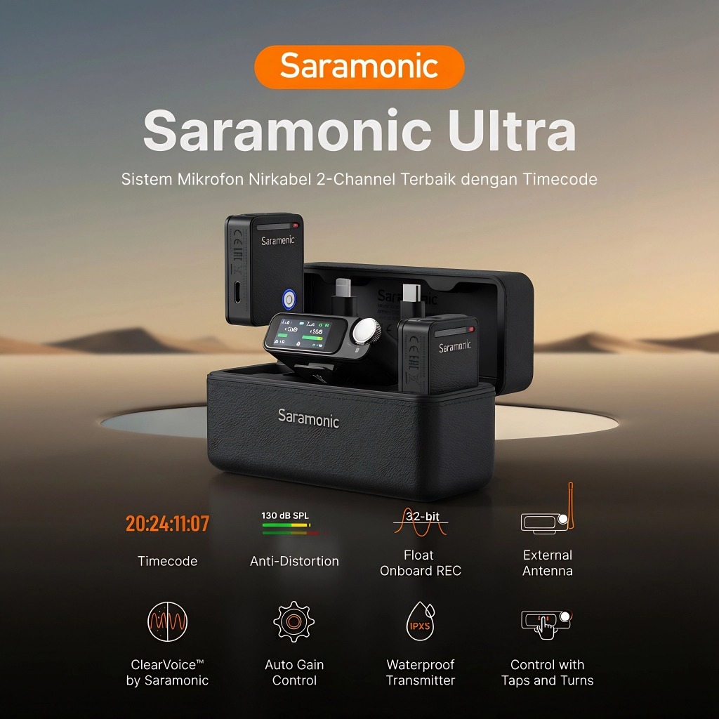Saramonic Ultra Ultimate 2-Channel Wireless Clip On Microphone System with Timecode Noise Canceling