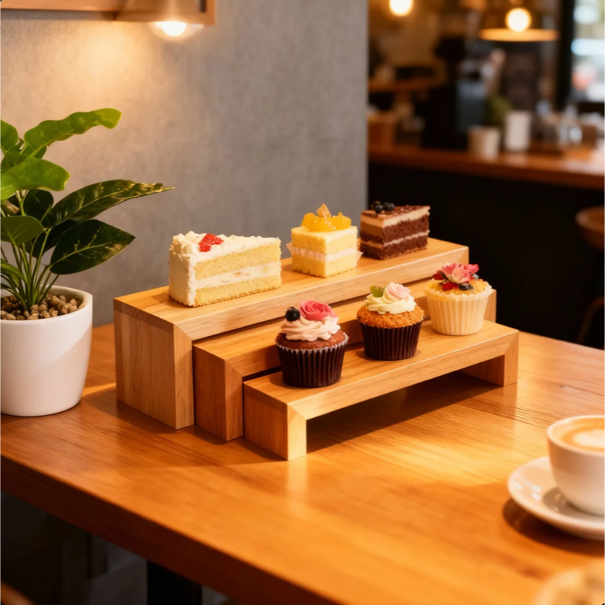 Rak Display 3 Susun Rak Pajangan Makanan Mainan Serbaguna Rak Kayu Jati Belanda 3 Pcs