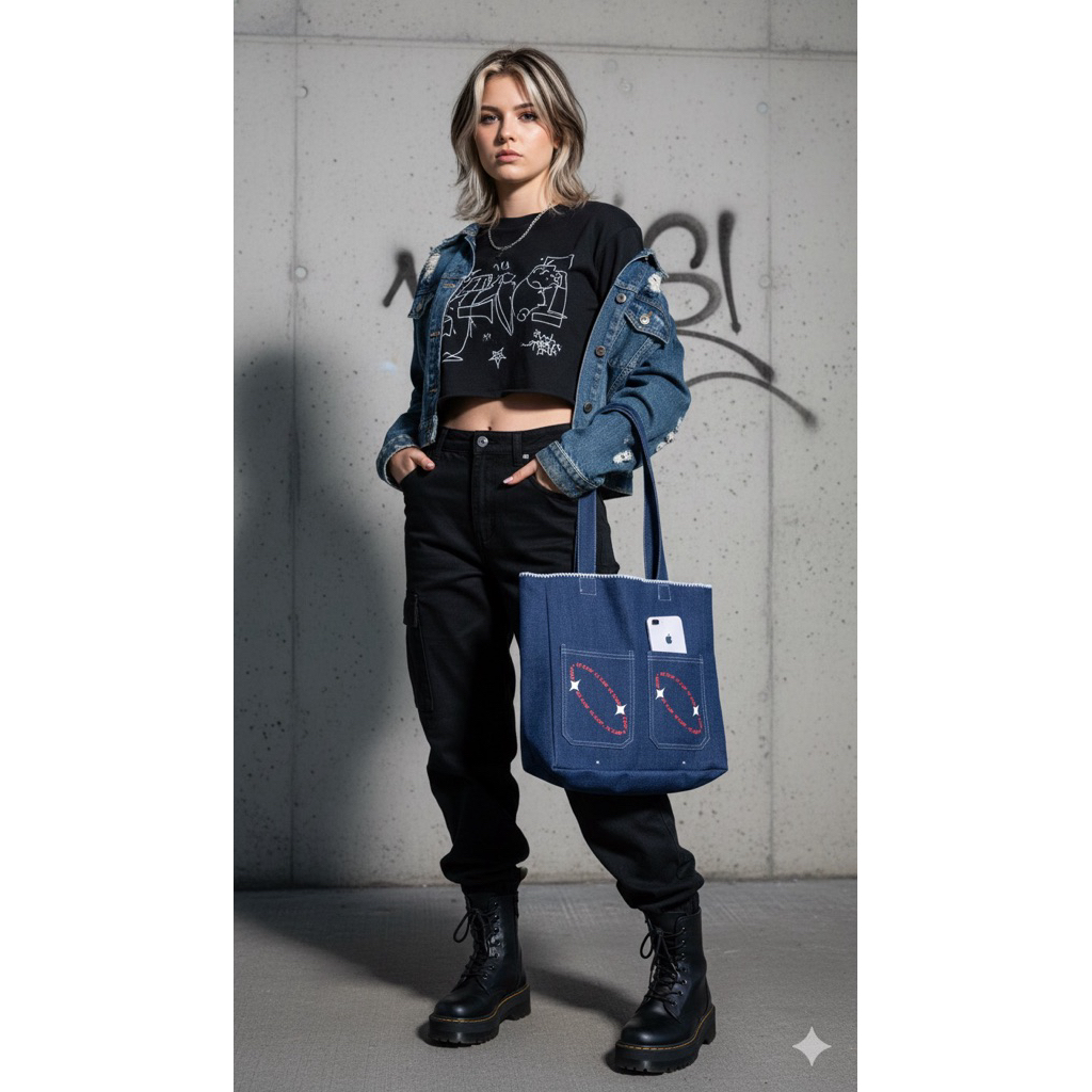 Jeans Totebag Polos Bahan Denim 13OZ/Tas totebag selvedge accent