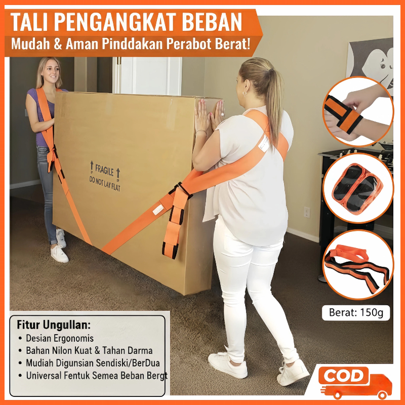 Tali Angkat Barang 2 Orang | Sabuk Pengangkat Beban Berat Hemat Tenaga | Alat Pindahan Serbaguna