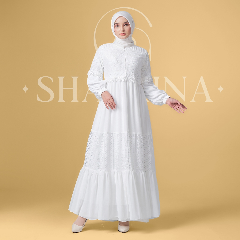 Gamis Abaya Putih Premium Terbaru – Dress Muslimah Simple Elegan by SHABRINA