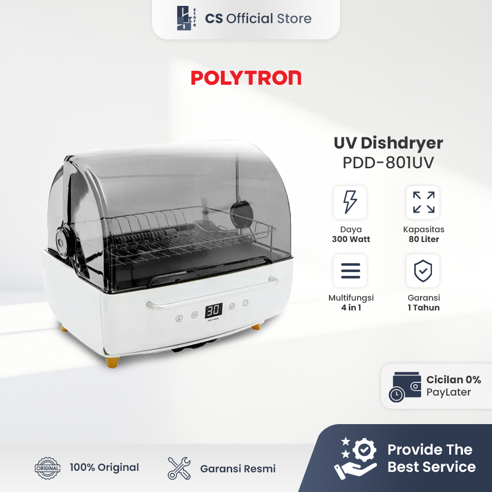 POLYTRON Kitchenmate Dish Dryer UV Sterilizer Botol Bayi Rak Pengering Piring 80 Liter - PDD 801UV