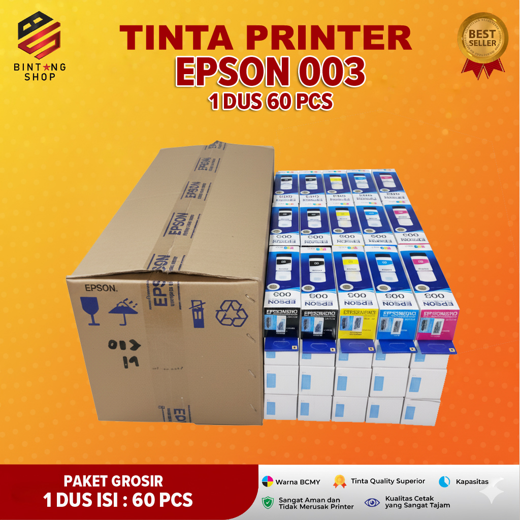 Paket 1 Dus Isi 60 Pcs Tinta Epson 003 Refill Grosir Cocok Untuk printer Epson Tipe L1110, L3100, L3