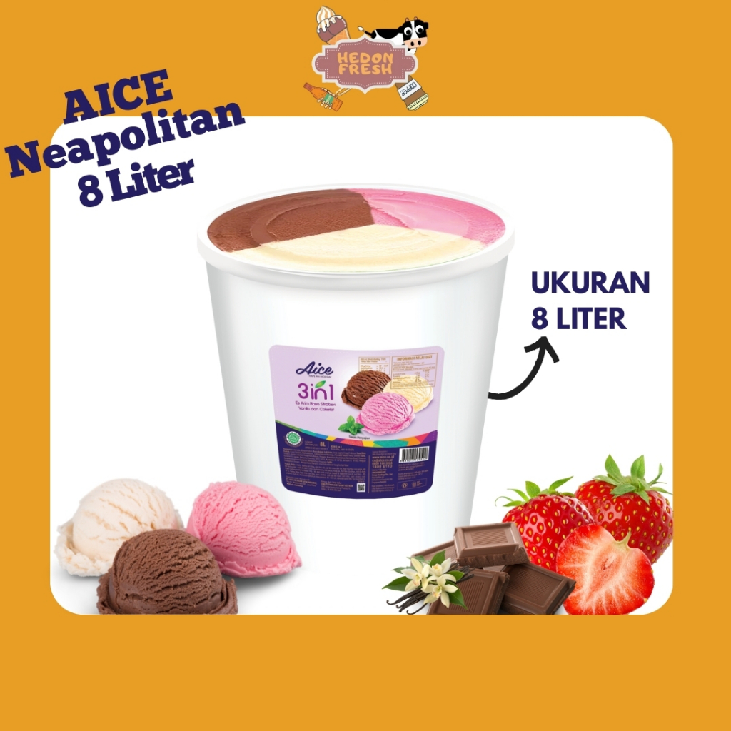 Ice Cream Aice 3 in 1 neopolitan 8 Liter (Es Krim Diamond Brookfarm Campina)