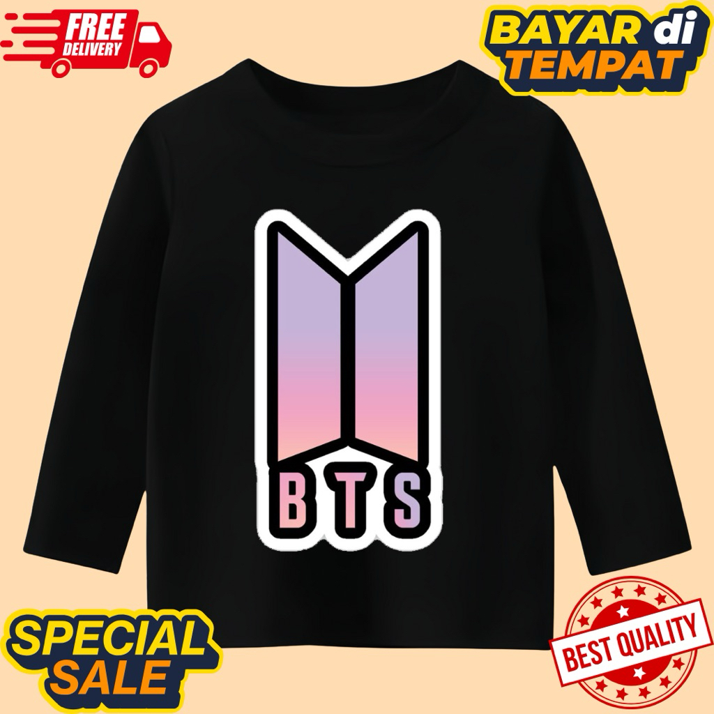 kaos anak perempuan unisex lengan panjang motif bts army D logo