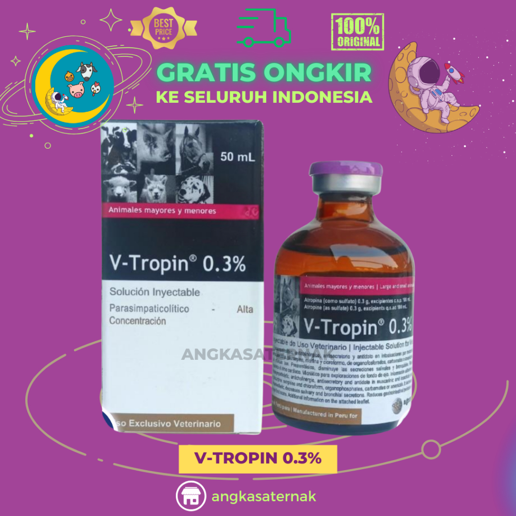 V TROPIN 0.3% (Atropin injeksi untuk hewan) 50 ml - Atropin Hewan Sapi V-TROPIN VTROPIN