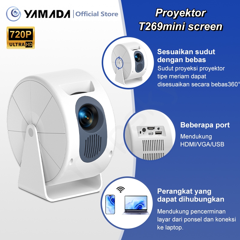 Proyektor Mini T269mini Layar 720p Portabilitas Proyektor 360°proyektor yang dapat diputar
