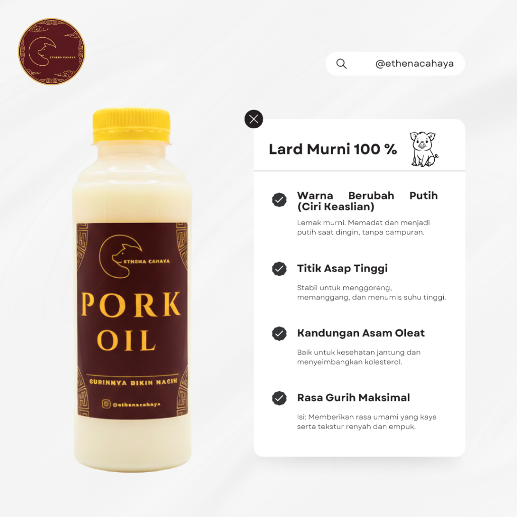 Minyak Babi Murni 100% – Tanpa Campuran, Lebih Gurih & Wangi untuk Masakan 250ML  Pork Oil