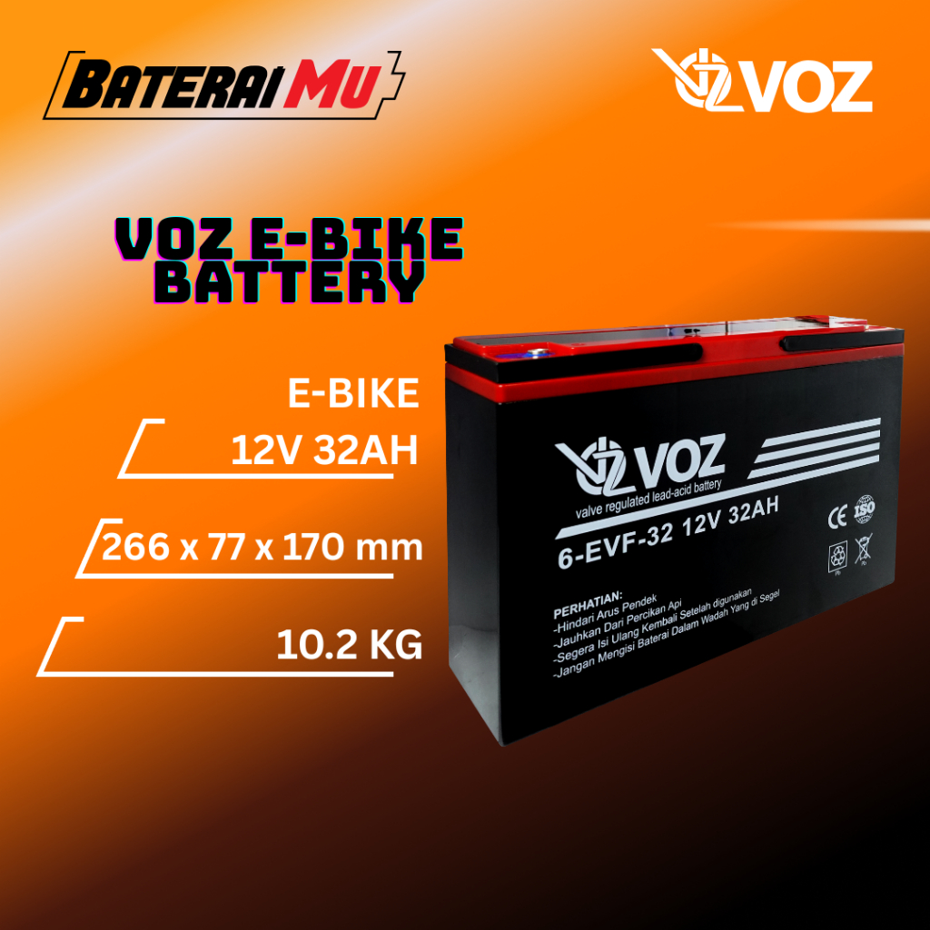 BateraiMu Voz Baterai E-Bike 12V 32Ah | Baterai Aki Sepeda Listrik 12V 32Ah