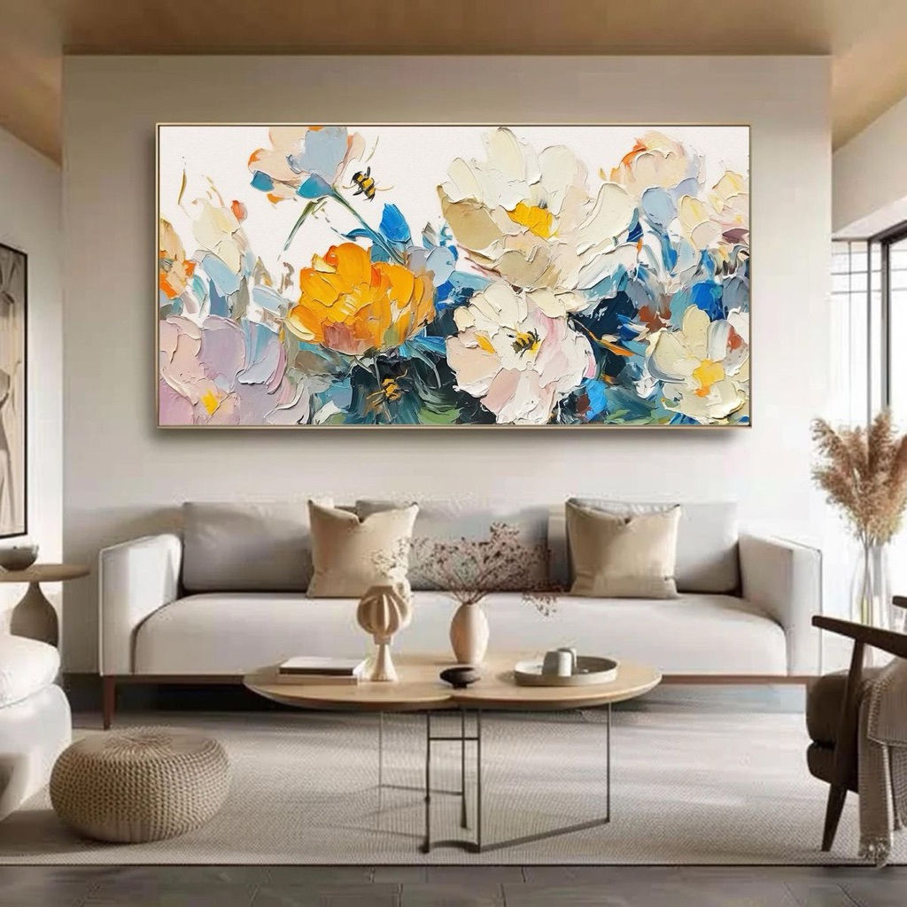 Lukisan dinding abstrak tekstur minimalis modern bunga untuk hiasan dinding rumah