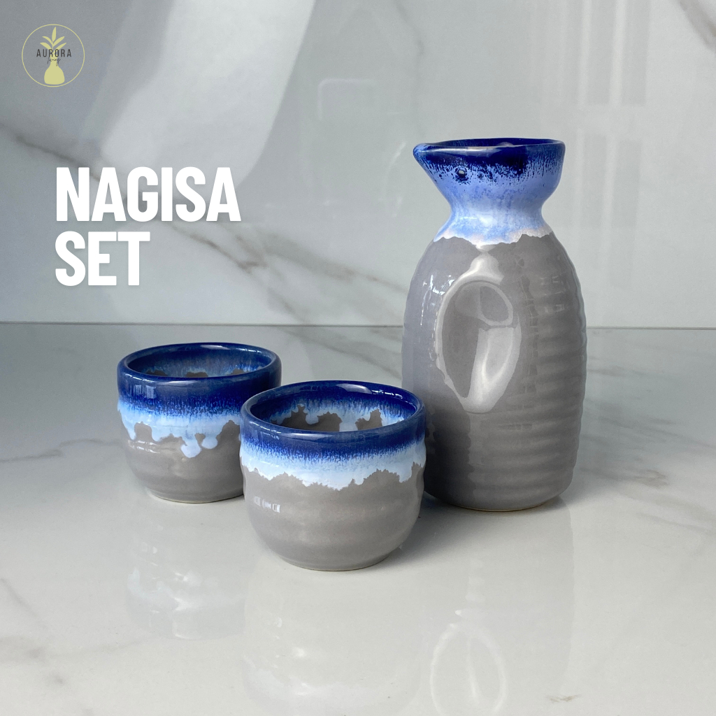 [READY STOCK] Nagisa Set | Tea Set Keramik Motif Leleh | Gelas Jepang Minimalis | Keramik Handmade