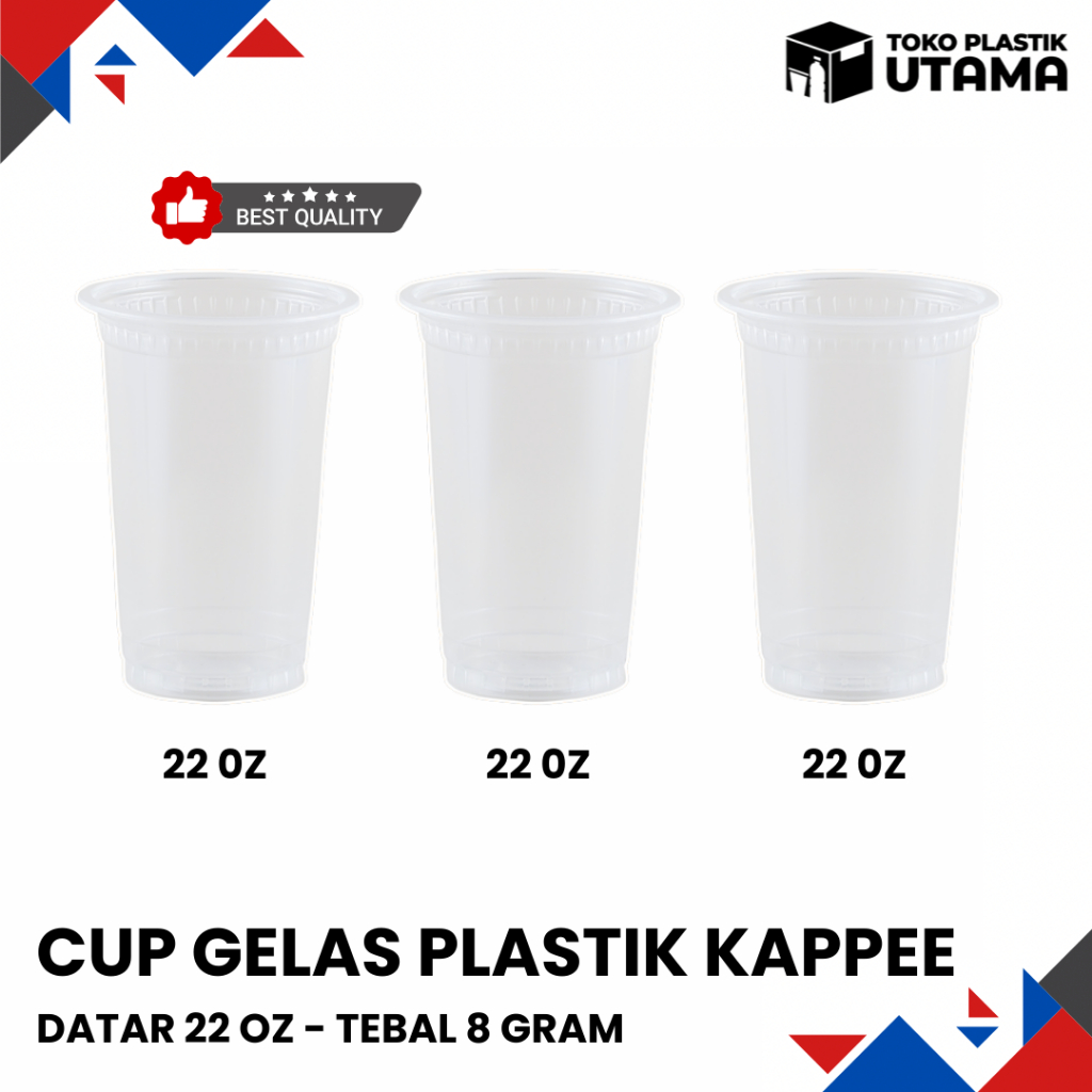 [50 PCS] Cup Gelas Plastik Datar Kappee 22 Oz Cup Minuman Cup Es Teh