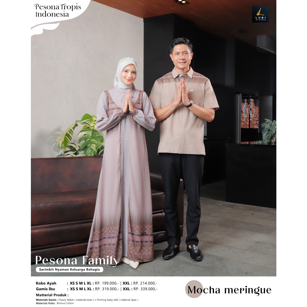 COUPLE LUBI PESONA FAMILY MOCHA MERINGUE OUTFIT PASANGAN MOTIF ETNIK ELEGAN USANA MUSLIM COUPLE FORM