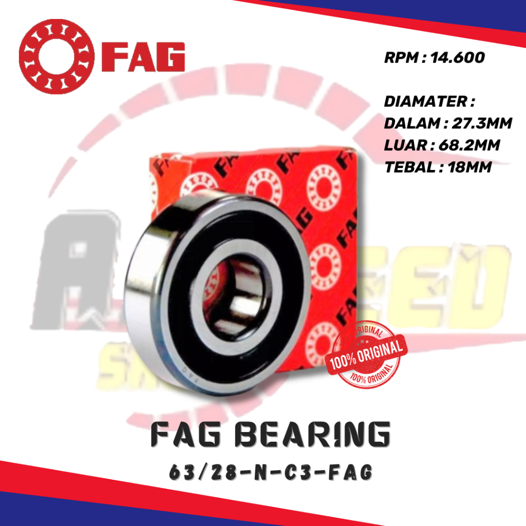 FAG Deep Groove Ball Bearing Bantalan Tipe 63/28 B-C3-FAG Uk Dlm: 27.3mm Luar : 68.2mm Tebal : 18mm