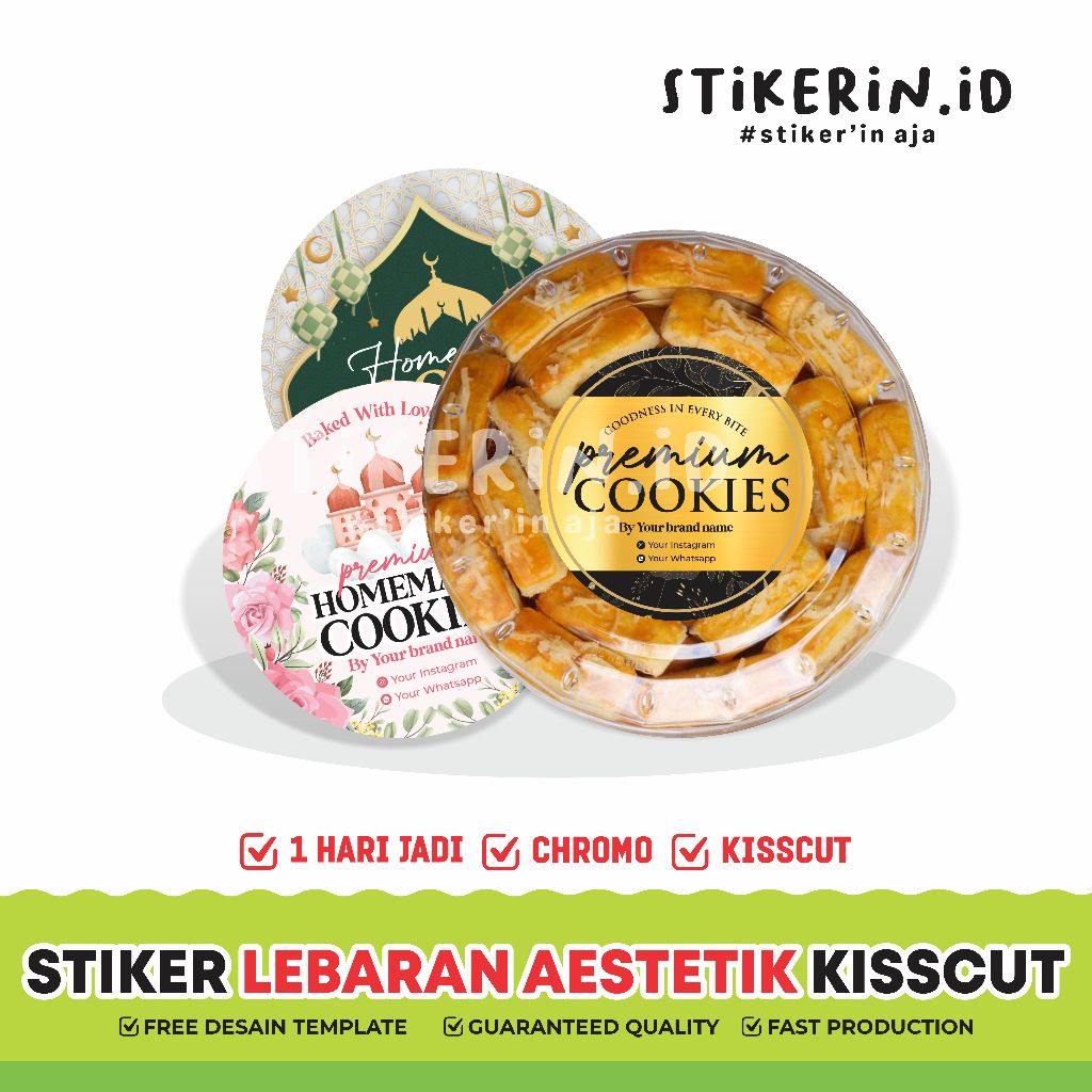 STICKER TOPLES KUE KERING BULAT | STIKER KEMASAN LEBARAN | STIKER AESTETIK BULAT | INCLUDE CUTTING