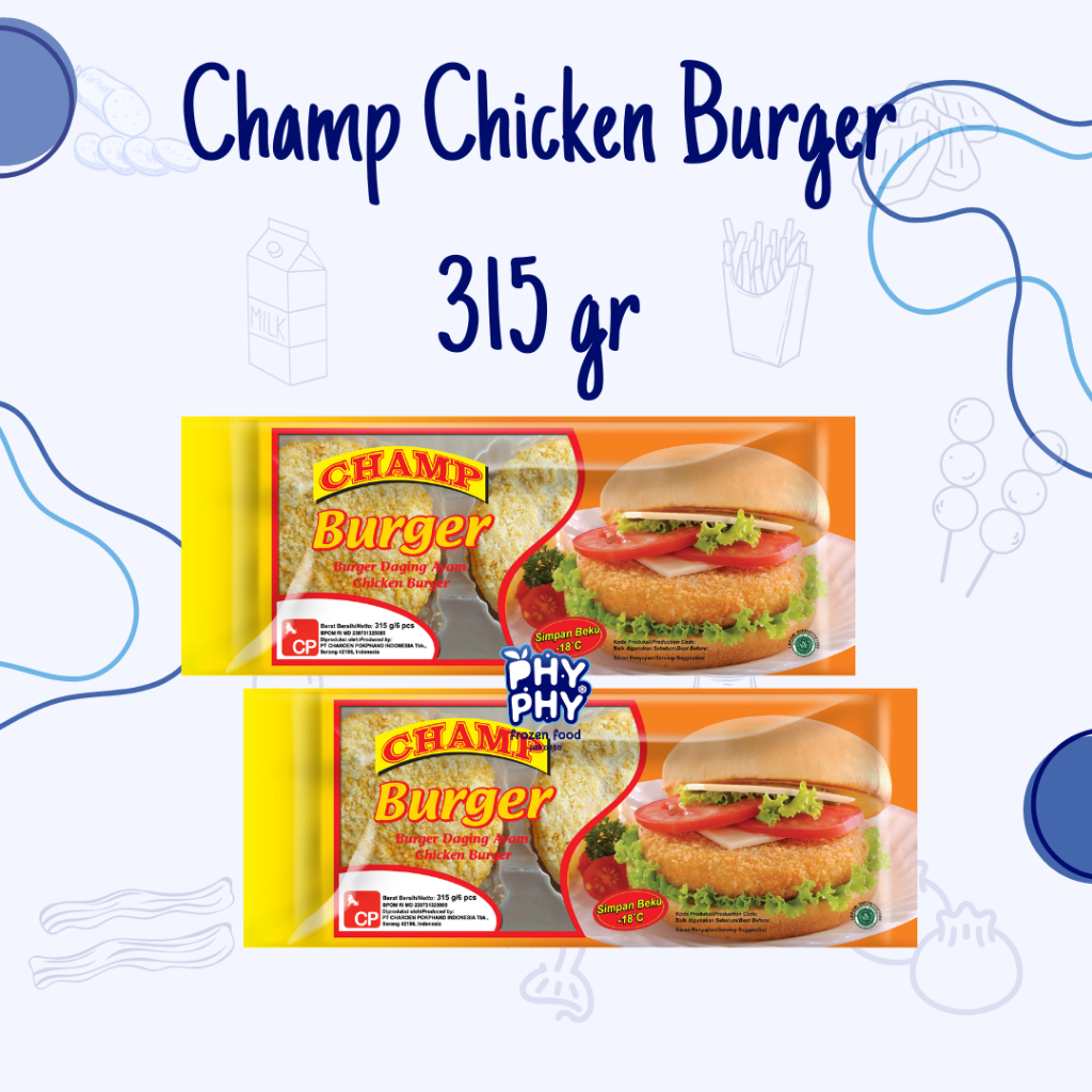 Champ Chicken Burger 315gr | Chicken Burger | Daging Burger | Daging Ayam Burger | Patties Ayam | Pa