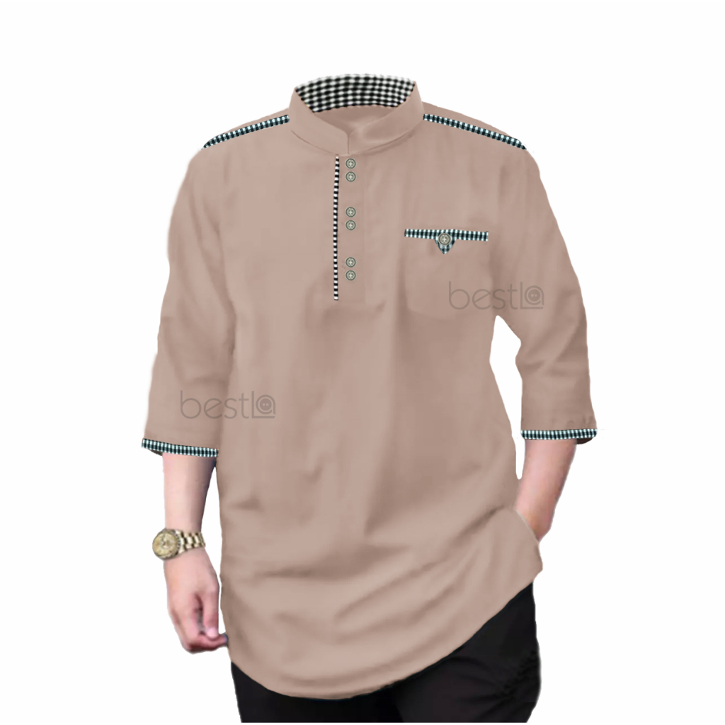 Modern Baju Koko NEW KURTA TOJIRO Baju Atasan Koko Kurta Pria Muslim Dewasa Lengan 3/4 Katun Toyobo 