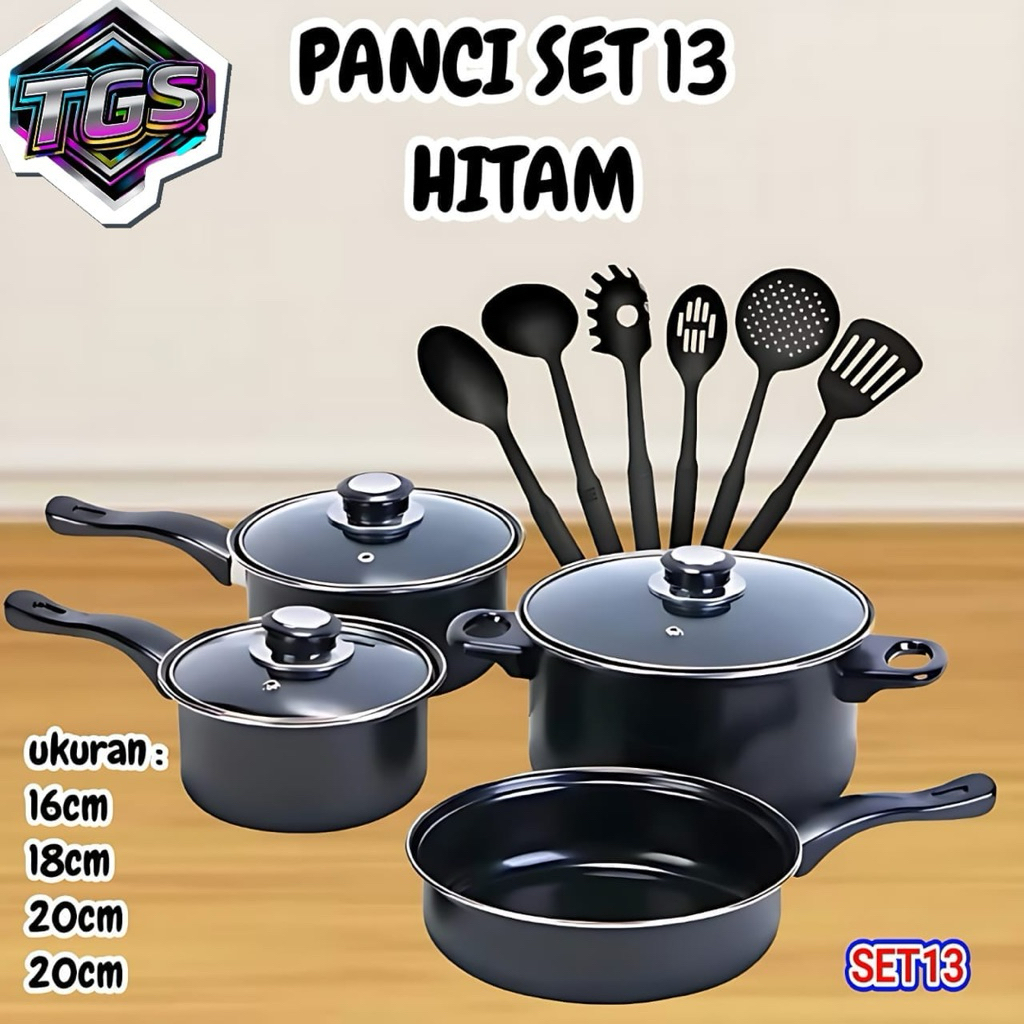 Panci Set 13 Pcs Cookware Teflon dengan Tutup Kaca