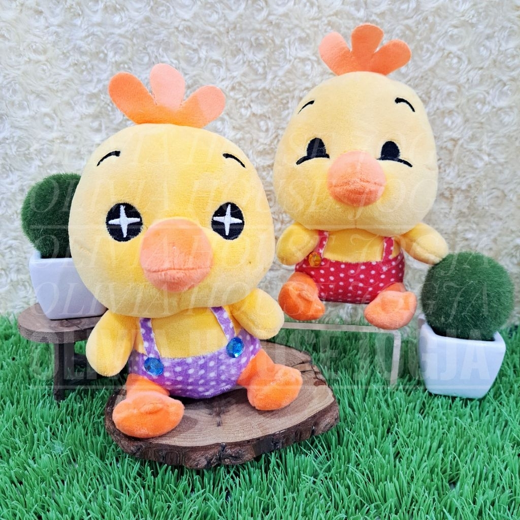 Boneka Ayam Baju Overall Polkadot Boneka Anak Ayam Chubby