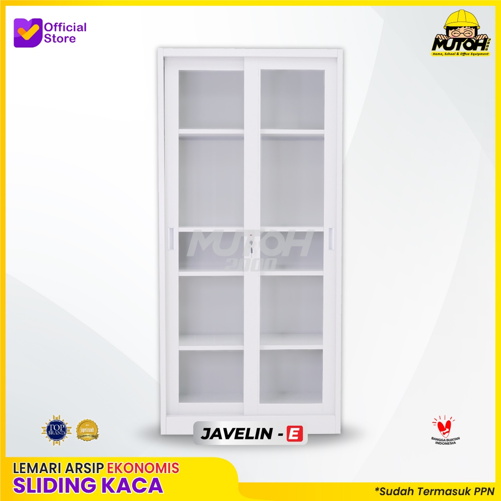 MUTOH JAVELIN E | Lemari besi arsip 2 pintu sliding kaca putih