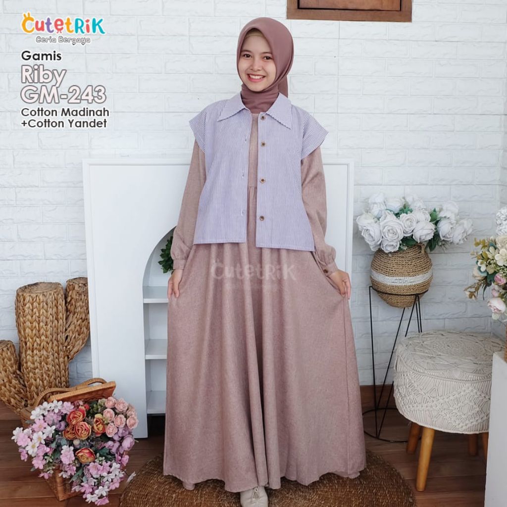 vii korean style RIbby  GAMIS CUTETRIK TEEN KOMBINASI  KATUN MADINAH ANAK REMAJA TANGGUNG TERBARU