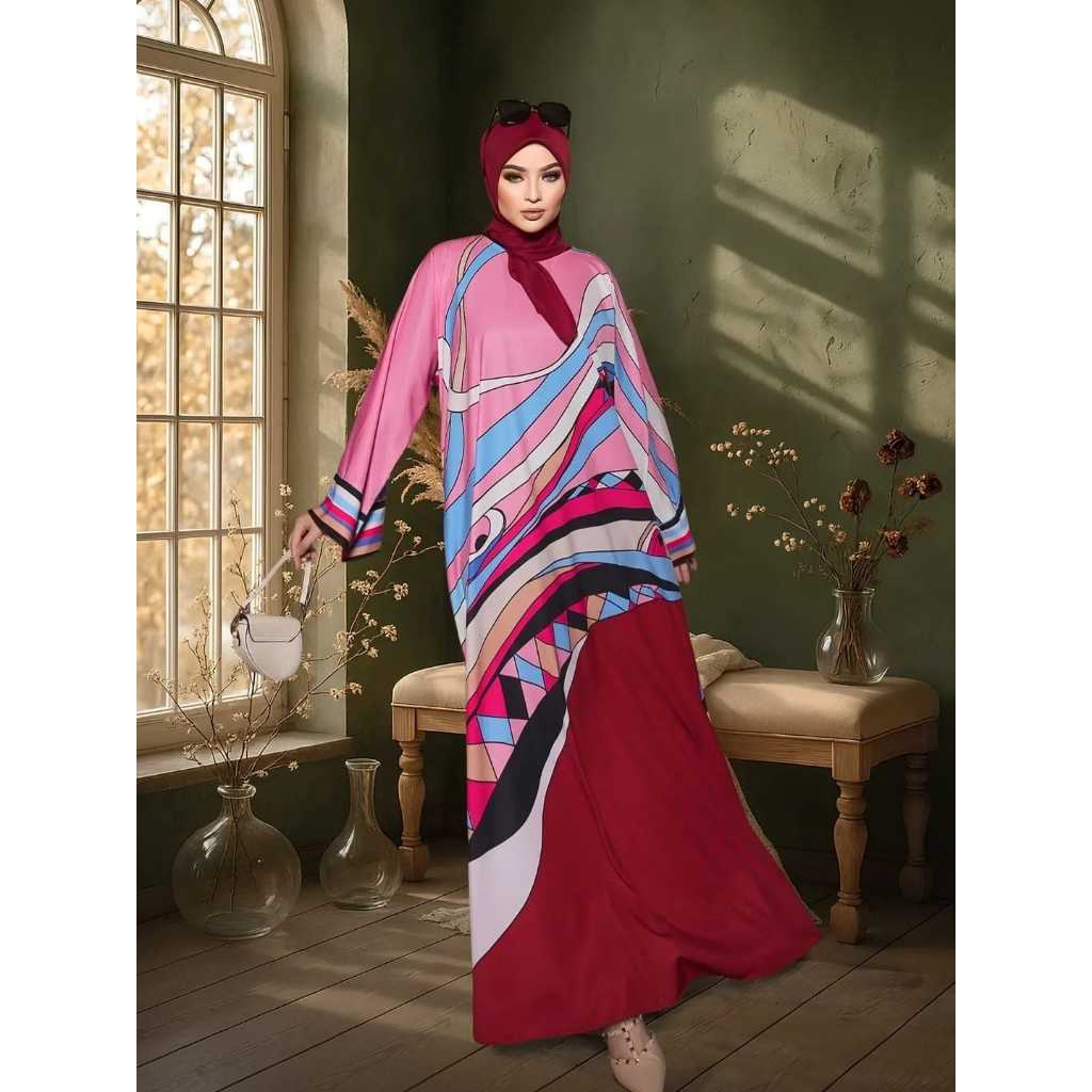 Fataya Collection GUZELYA Abayat Red Blush - Bahan Kain Silk Doff
