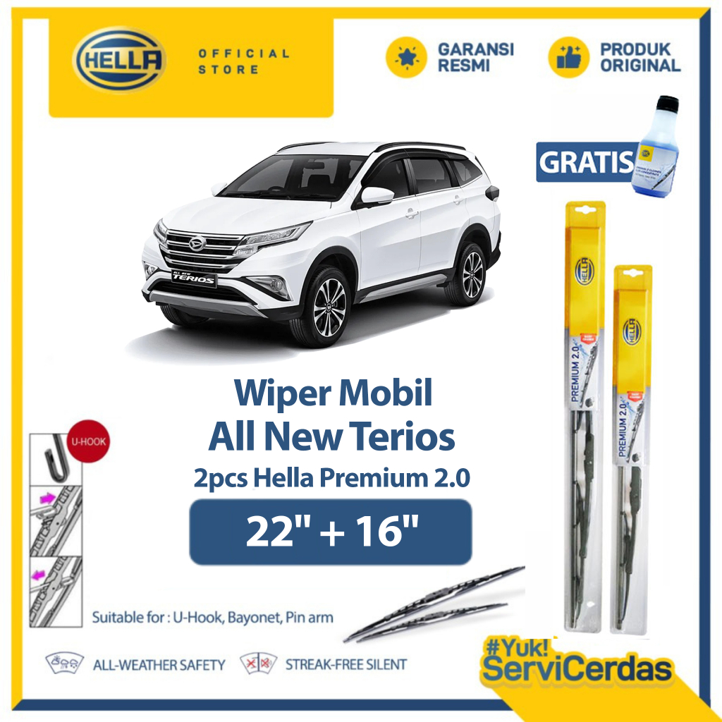 Wiper Mobil DAIHATSU All New Terios 22" + 16" (2pcs) - HELLA Premium 2.0