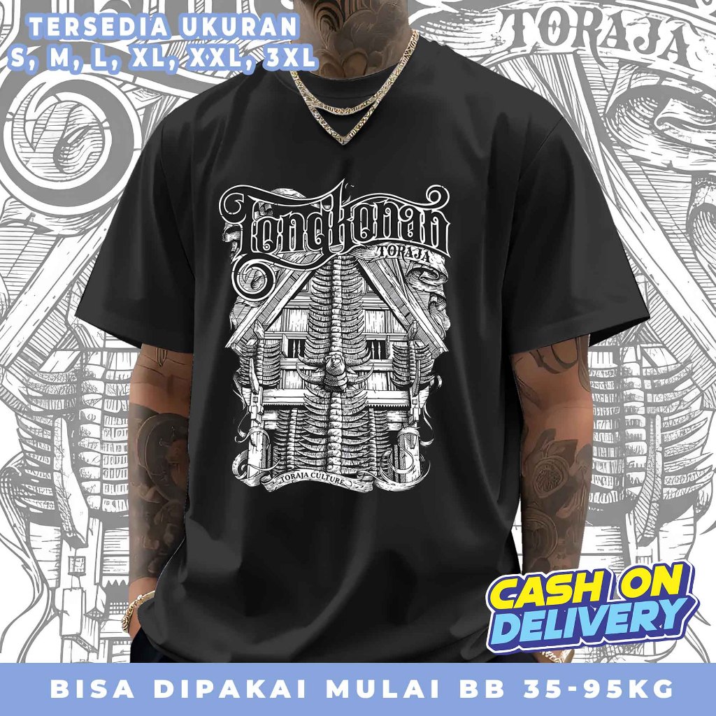 Baju Kaos Atasan Pria Wanita Sablon Budaya TorajaRumah Adat Tongkonan  Bahan Combed 30ss