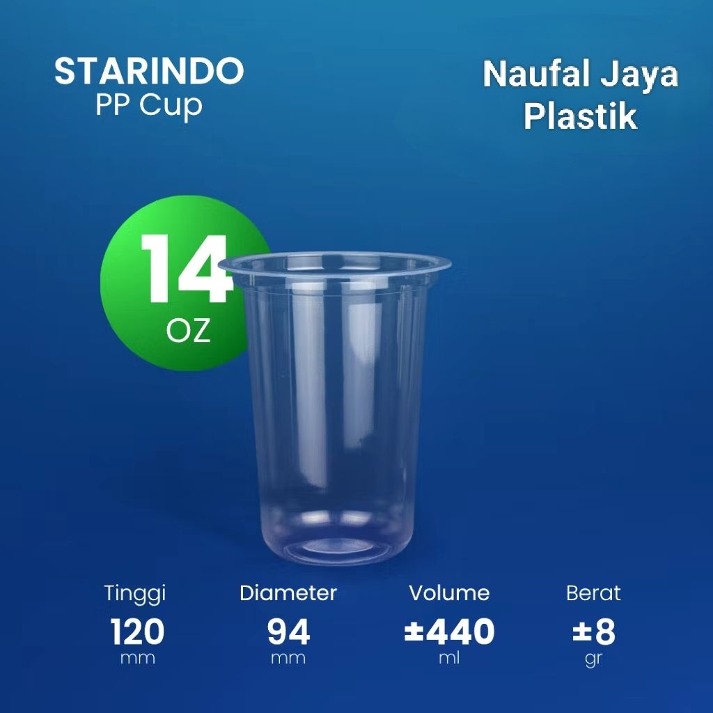 [ Isi 50 pcs ] Gelas Plastik Starindo 14oz Oval | Cup PP 8 gram Tebal