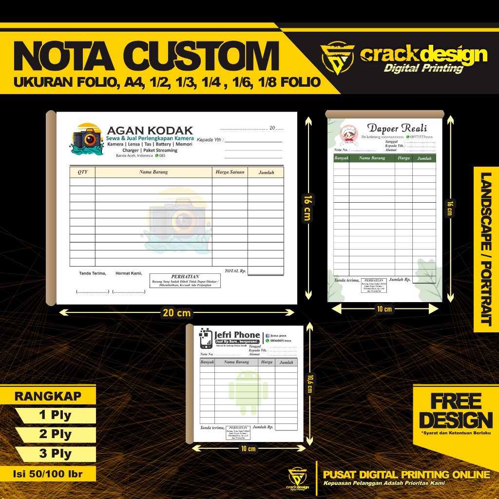 CETAK NOTA CUSTOM TOKO / NOTA OLSHOP / NOTA BON / KWITANSI / INVOICE / SURAT JALAN /FORMULIR / CUSTO